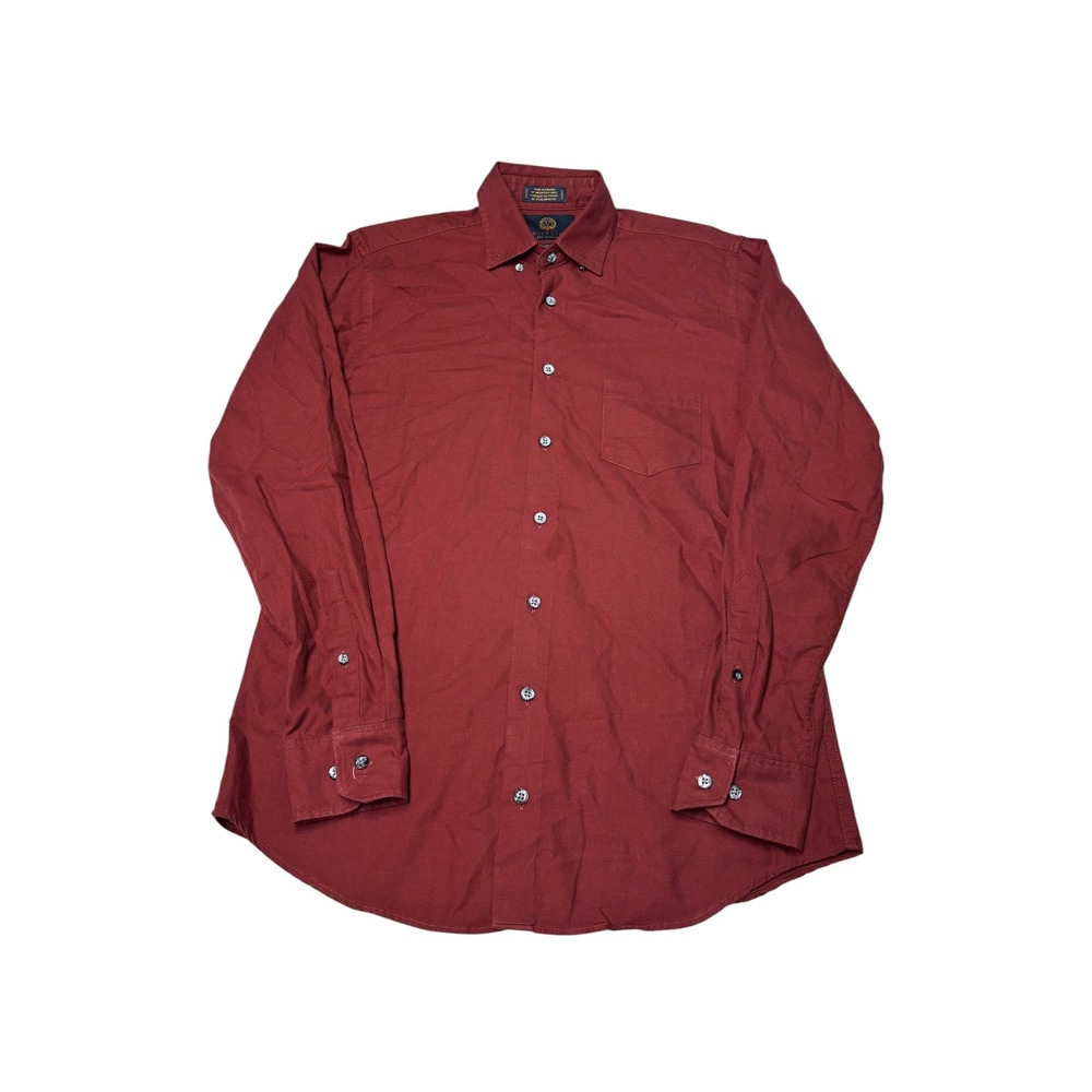 Viyella Mens Tailored‎ Fit Cotton Wool Blend Button Down Shirt Burgundy Red M
